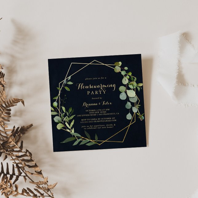 Convite Partido Geométrico Dourado Azul para o Aquecimento (Criador carregado)