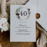 Convite Partido Geométrico Dourado Burgundy<br><div class="desc">Este convite de festas de aniversário de 40 anos geometria de ouro arrojado é perfeito para uma festa de aniversário moderna. O elegante design apresenta marinho de aquarela,  cor-de-rosa-pincelada e flores de sombra de vinho com detalhes artísticos lápis.</div>