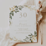 Convite Partido Geométrico Dourado Greenery Fall aniversár<br><div class="desc">Este convite de festas aniversário de 30 anos minimalista de ouro geométrico é perfeito para uma festa de aniversário moderna. A design apresenta uma bela estrutura geométrica dourada com folhas verdes elegantes.</div>