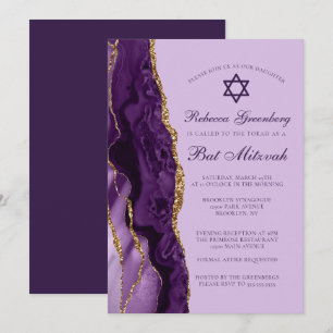 Convite Partido Glitter Dourado Roxo Mitzvah