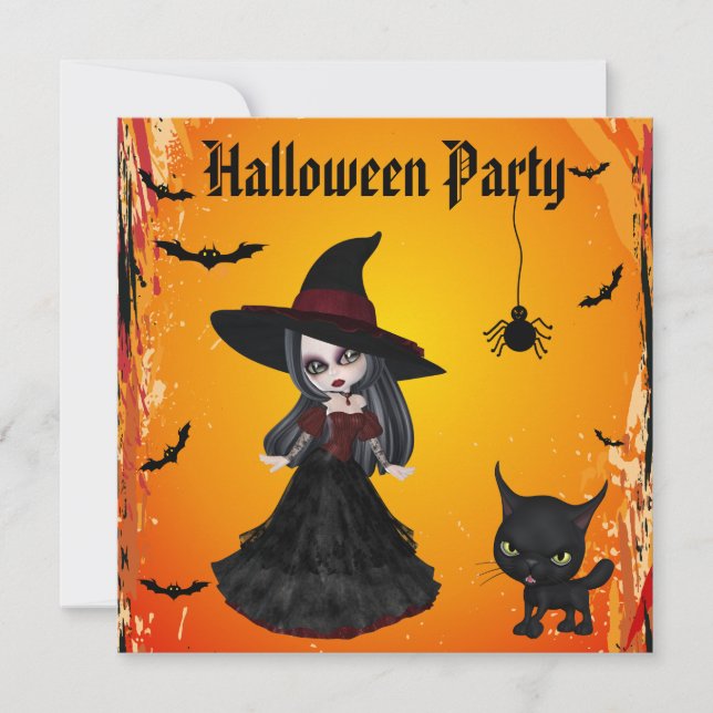 Convite Partido gótico bonito do Dia das Bruxas da bruxa & (Frente)