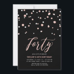 Convite Partido I Simples, 44 aniversário de 40 anos, Dour<br><div class="desc">Celebre seu dia especial com este convite de festas mínimo de aniversário de 40 anos. Este design apresenta um script de na moda com letra "Quarenta" com um confete em forma de hexágono com uma combinação de cores preto e rosa dourado. Mais designs disponíveis no meu compro BaraBomDesign.</div>