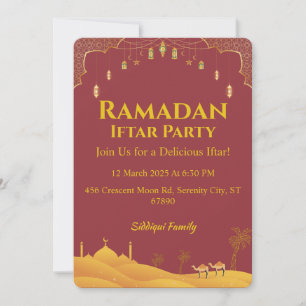 Convite Partido Iftar Do Ramadão Vermelho E Dourado Elegan