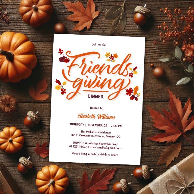 Convite Partido Jante de Amizade de Queda Moderna (Modern Fall Leaves Friendsgiving Dinner Party Invitation)