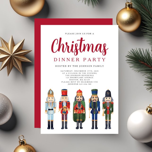 Convite Partido Jante de Natal Red Nutcracker (Red Nutcracker Christmas Dinner Party Invitation)