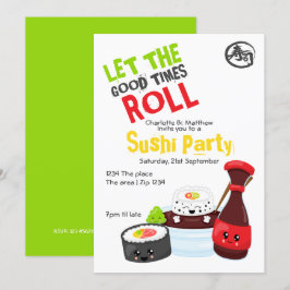 Convite Partido Kawaii Sushi Deixe Os Bons Tempos Rolarem