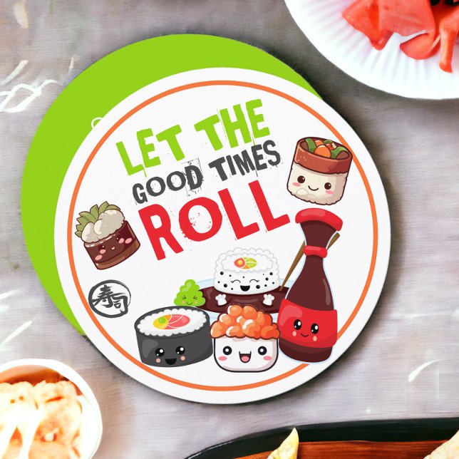 Convite Partido Kawaii Sushi Deixe Os Bons Tempos Rolarem (Kawaii Sushi Party Let The Good Times Roll Dinner Invitation from Ricaso. Add your own text to back)