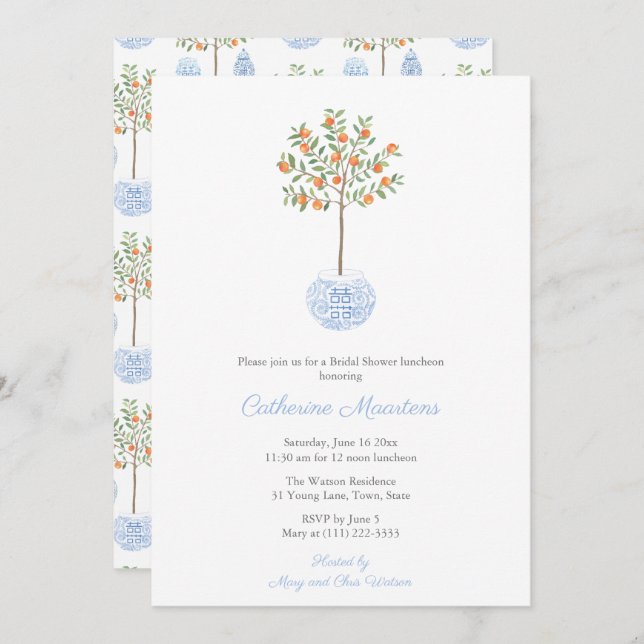 Convite Partido Lunchedo Chá de panela Laranja Elegante (Frente/Verso)