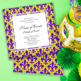 Convite Partido Mardi Gras Nova Orleans Fleur de Lis