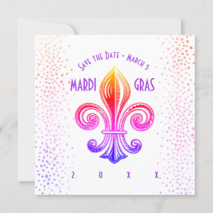 Convite Partido Mardi Gras Rainbow Fleur De Lis