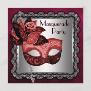 Convite Partido Mascarada da Máscara Negra Silver Red