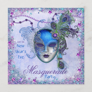 Convite Partido Mascarada de Ano novo de de Peacock