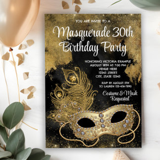Convite Partido Mascarada Dourado Negro