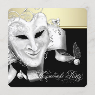 Convite Partido Mascarada Dourado Negro