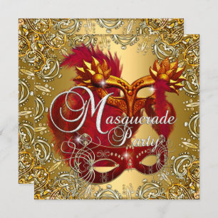 Convite Partido Mascarada Red Dourado Silver