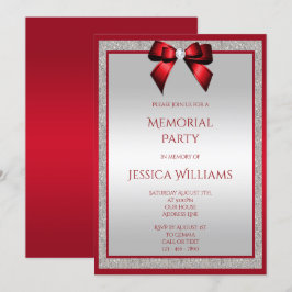 Convite Partido Memorial Elegante Ruby Red Silver Glitter