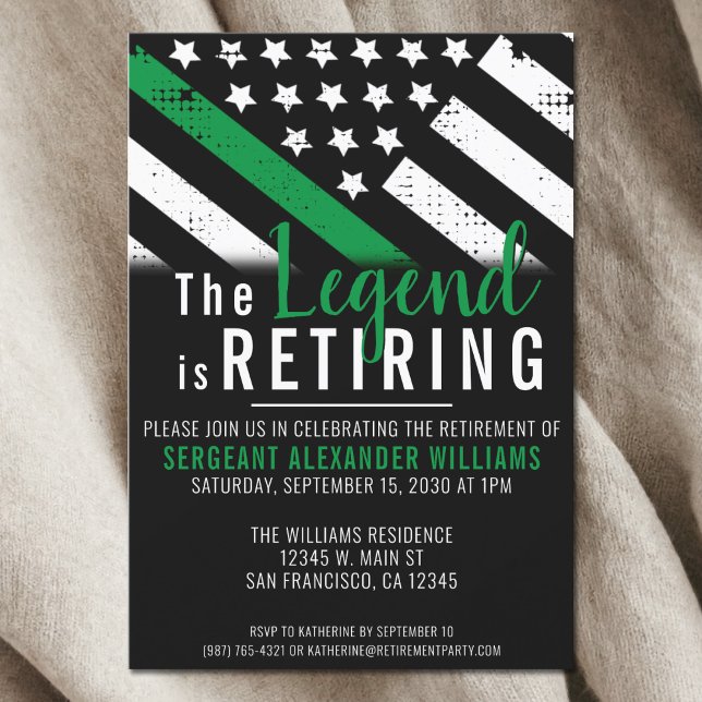 Convite Partido Militar de Reforma do Exército de Linha Ve (Military Thin Green Line Army Retirement Party Invitation)