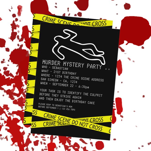 Convite Partido Mistério de Assassinato (Murder Mystery Party Invitation from Ricaso. Ideal for birthdays, Halloween, Police themed events)