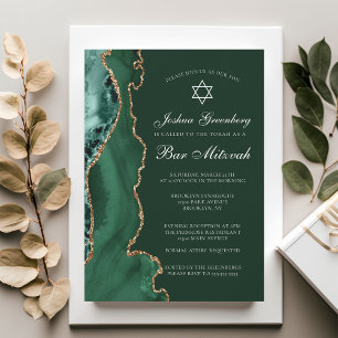 Convite Partido Mitzvah, Bar de Agate Dourado Verde Escuro