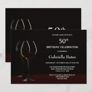 Convite Partido Modern Black 50th Birthday Wine Glass