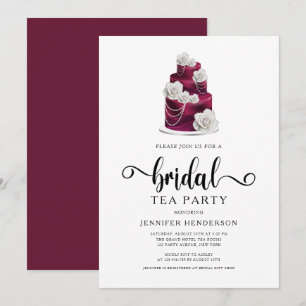 Convite Partido Modern Burgundy Cake Bridal Tea