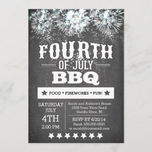 Convite Partido Modern Chalkboard Fireworks 4 de julho