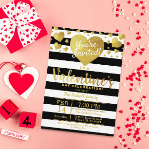 Convite Partido Modern Gold Foil Love Hearts Dia de os nam