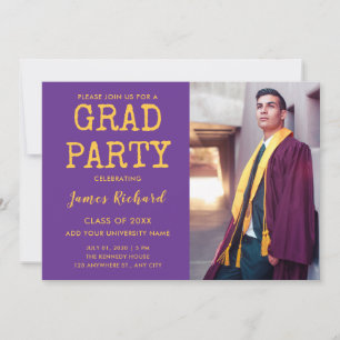 Convite Partido Modern Purple E Dourado Graduação 2025
