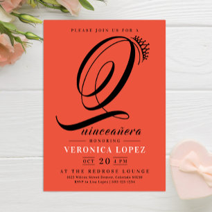 Convite Partido Modern Tiara Orange 15 Quinceañera