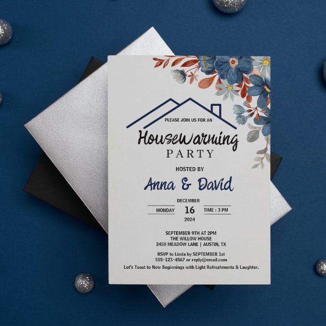 Convite Partido Modern Watercolor Floral Housearming (Modern Watercolor Floral Housewarming Party invite open house party family friends neighborhood )