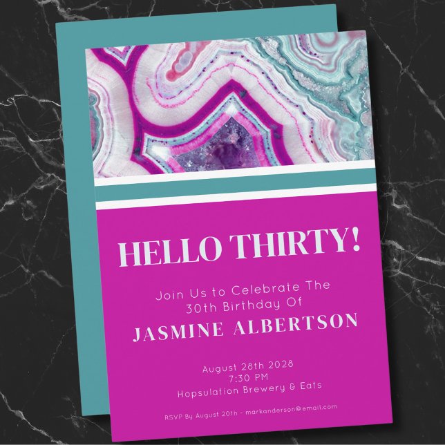 Convite Partido Moderno 31 aniversário de 30 anos (Bright Unique Agate Thirty 30th Birthday Party Invitation)