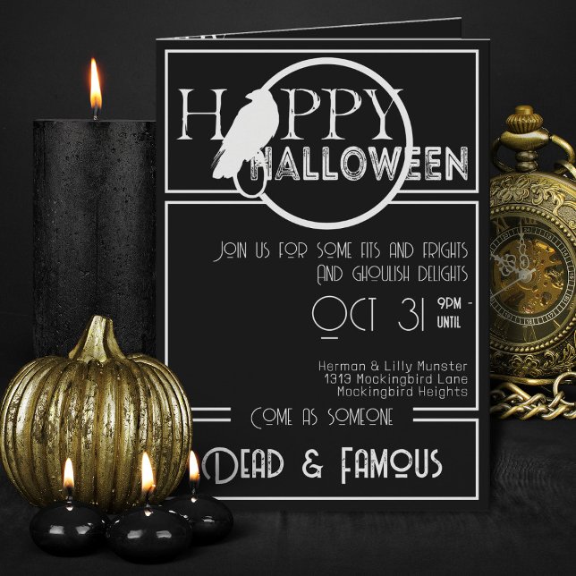 Convite Partido Moderno das Bruxas de Adultos do Elegante  (Elegant Black And White Adult Halloween Party Invitations)