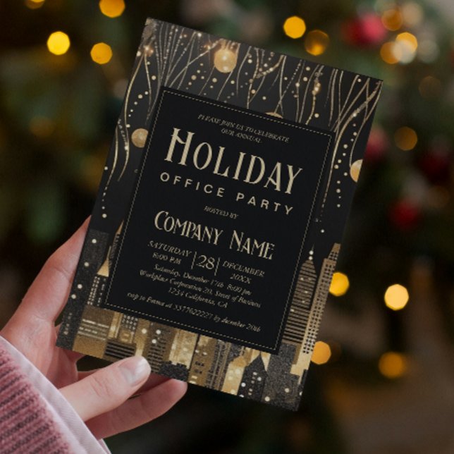 Convite Partido Moderno do Escritório de Férias Douradas e (Criador carregado)