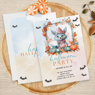 Convite Partido Moderno do Pastel Pumpkin Patch Fox Hallow