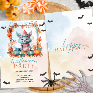 Convite Partido Moderno do Pastel Pumpkin Patch Fox Hallow