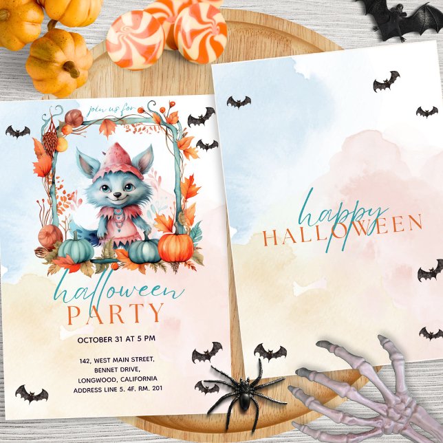 Convite Partido Moderno do Pastel Pumpkin Patch Fox Hallow (Criador carregado)