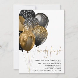 Convite Partido Moderno Dourado Balões Negros 21 ruas