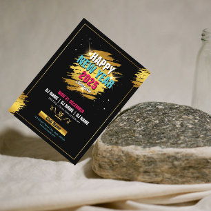 Convite Partido Moderno Dourado BrushAVC no Ano Novo no Vé