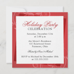 Convite Partido Moderno Elegante Feriado Vermelho Floral