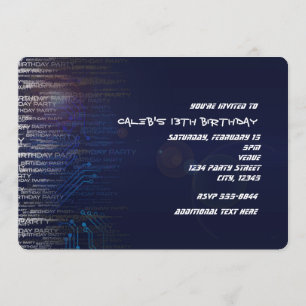 Convite Partido Moderno Legal Birthday Tech Typography