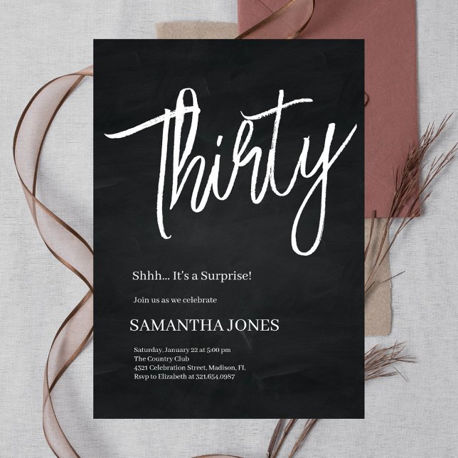Convite Partido Moderno Negro e Branco Trinta aniversário  (Criador carregado)