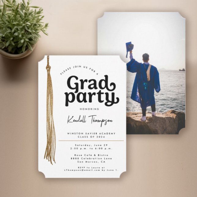 Convite Partido Moderno Personalizado para Graduação de Fo (Custom photo grad party invitation template)