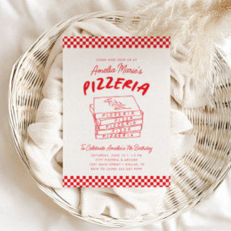 Convite Partido Moderno Retro Vermelho Italiano Pizzeria P