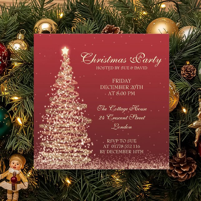 Convite Partido Natal Elegante Vermelho (Elegant Christmas Party Red Invitation)