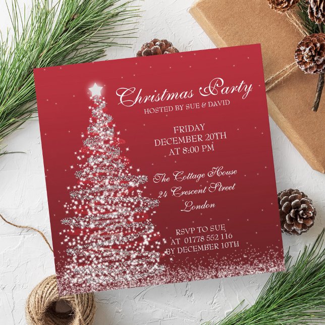 Convite Partido Natal Elegante Vermelho (Elegant Christmas Party Red Invitation)