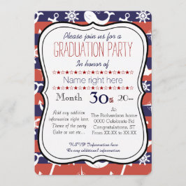 Convite Partido náutico de Graduaton dos azuis marinhos e