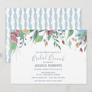 Convite Partido nupcial azul floral da refeição matinal 