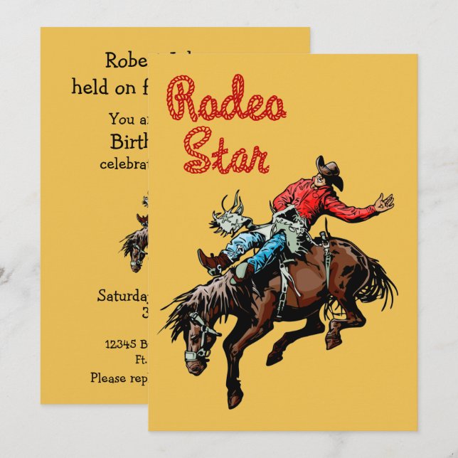 Convite Partido Ocidental Rodeo Cowboy Bronc Rider (Frente/Verso)