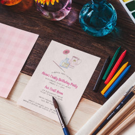 Convite Partido Paintbrush e Daisy Pink Gingham