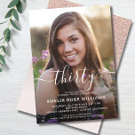 Convite Partido Personalizado do aniversário de 30 anos de<br><div class="desc">Rosa dourado brilhante aniversário de 30 anos de convite com modelo de fotografia personalizada que é fácil de personalizar. Para redimensionar e posicionar sua foto,  clique no botão "PERSONALIZAR TI".</div>